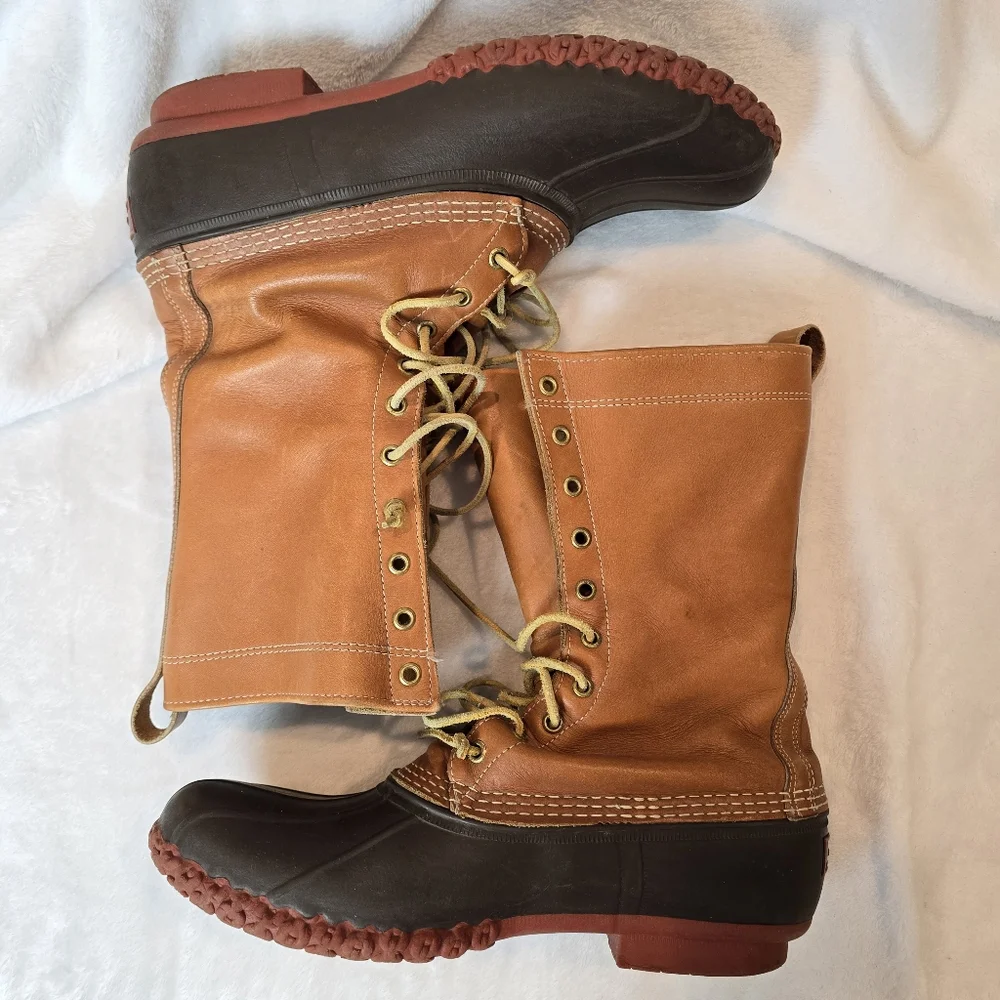 LL Bean Maine Hunting Shoe Tan Leather Brown Rubber Boots Bean-Boots Size 12